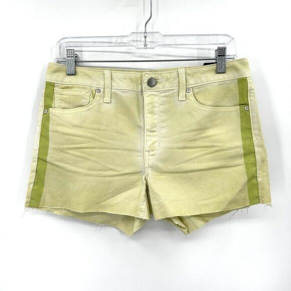 NWT GAP Yellow Acid Wash Side Stripe Mid Rise Slim Cut Off Jean Shorts Size 27 - Picture 1 of 6